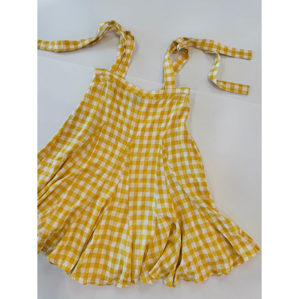 AQUA Butter Yellow Gingham Tie Shoulder Mini Dress S Cottagecore Picniccore - Picture 11 of 16